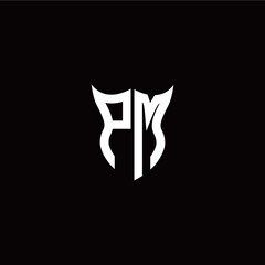 Initial P M letter with unique shield style logo template vector