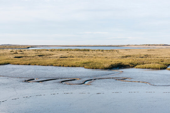 Low tide salt marsh at Burnham Overy Staithe, Norfolk, UK.