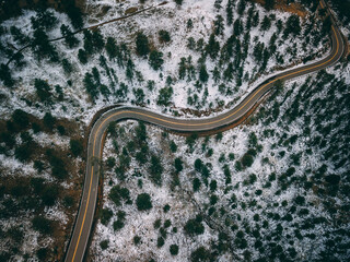 Snowy winding road