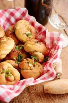 Garlic knots and wine