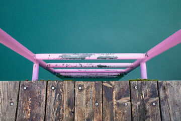 pink ladder into Austrian lake