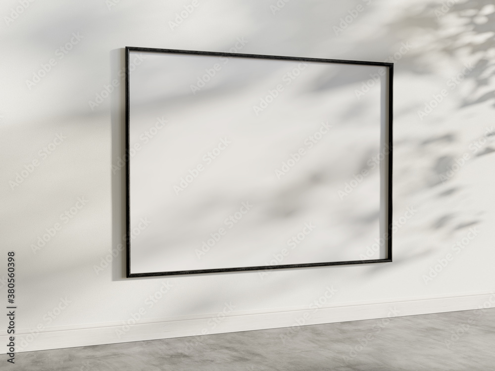 Poster black frame hanging in bright interior mockup. template of a picture framed on a wall 3d rendering