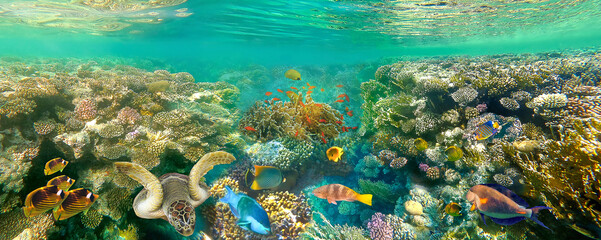 Coral Reef, Tropical Fish and Scuba Diver in the Red Sea