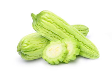 Fresh Bitter melon (Bitter gourd) with sliced isolated on white background.