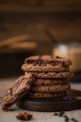 Fototapeta premium round chocolate chip cookies with almonds