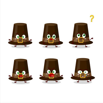 Cartoon character of brown pilgrims hat with what expression