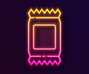 Glowing neon line Fertilizer bag icon isolated on black background. Vector Illustration.