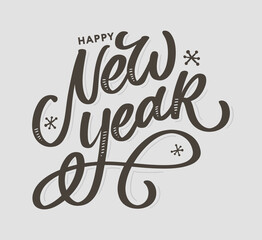 Happy New Year 2021 Beautiful greeting card poster with calligraphy black text word gold fireworks. Hand drawn design elements. Handwritten modern brush lettering white background isolated vector