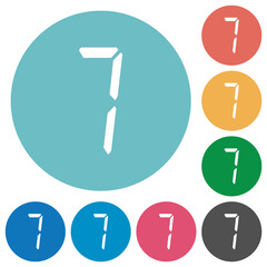 digital number seven of seven segment type flat round icons