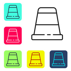 Black line Thimble for sewing icon isolated on white background. Set icons in color square buttons. Vector Illustration.