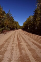 Forest road with Fall colors in Canadian nature, Quebec