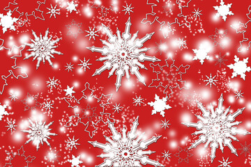 Beautiful white snowflakes on a red background. colorful template for greeting cards.