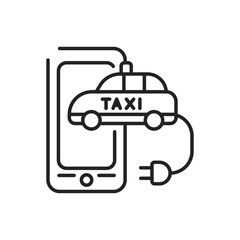 Electric car taxi black line icon. Online mobile application order taxi service. Pictogram for web, mobile app, promo. UI UX design element