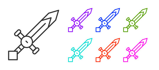 Black line Medieval sword icon isolated on white background. Medieval weapon. Set icons colorful. Vector.