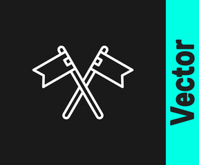 White line Crossed medieval flag icon isolated on black background. Country, state, or territory ruled by a king or queen. Vector.