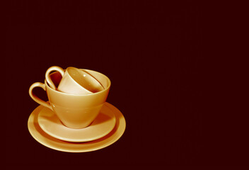 Pop art style brown color tone stack of two different size of coffee cup sets	