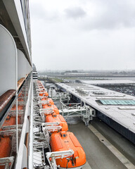 Famous Cunard oceanliner, cruiseship or cruise ship liner QM2 Queen Mary 2 in port of Hamburg,...