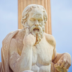 Socrates in deep thoughts statue, the ancient Greek philosopher, Athens Greece