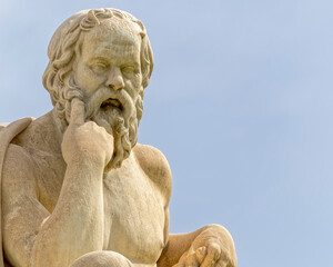 Socrates in deep thought portrait sculpture: the ancient Greek philosopher, Athens, Greece