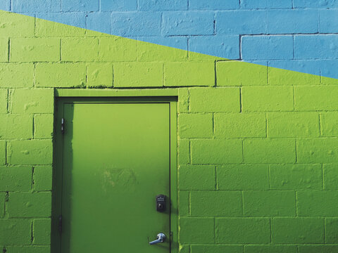 Green doorway and building