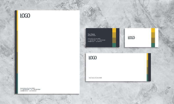 Set Of Stationery With Modern Design, Minimal Stationery, Template, Business Card, Envelope, Letterhead