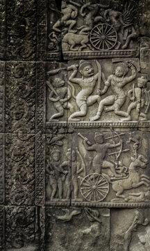 Ornament Battle of the wall. Angkor Wat.