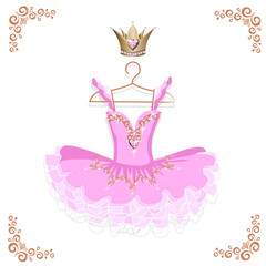 Beautiful ballet tutu on a hanger. Vector illustration on white background.