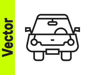Black line Car icon isolated on white background. Front view. Vector.