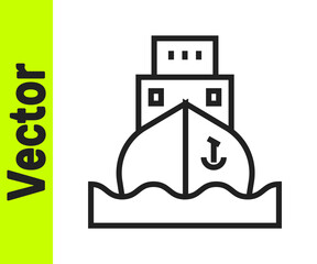 Black line Cargo ship icon isolated on white background. Vector.