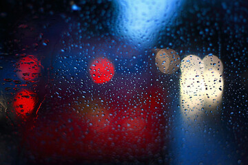 Colorful bokeh light of rain drops on car glass.