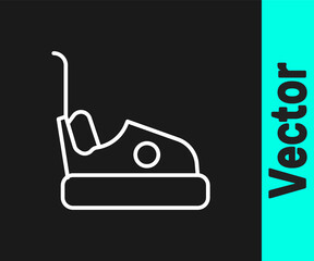 White line Bumper car icon isolated on black background. Amusement park. Childrens entertainment playground, recreation park. Vector.