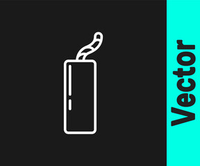 White line Detonate dynamite bomb stick and timer clock icon isolated on black background. Time bomb - explosion danger concept. Vector.