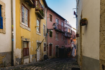 Fototapeta na wymiar The narrow streets in Alfama in Lisbon. Autumn 2019.