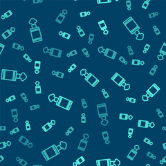 Green line Hand grenade icon isolated seamless pattern on blue background. Bomb explosion. Vector.