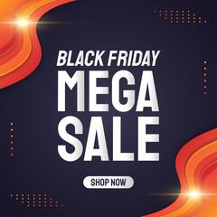 Black Friday sale banner with orange frame in abstract concept on dark background