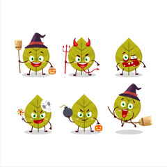 Halloween expression emoticons with cartoon character of green leaves