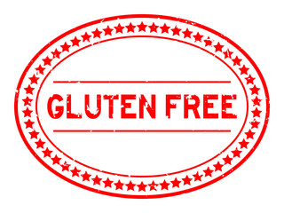 Grunge red gluten free word oval rubber seal stamp on white background