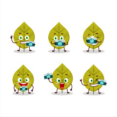 Photographer profession emoticon with green leaves cartoon character