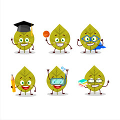 School student of green leaves cartoon character with various expressions