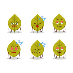 Cartoon character of green leaves with sleepy expression