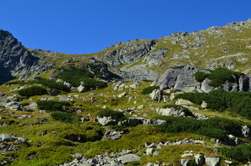 Fototapeta na wymiar Tatry, widok na Szpiglasową Przełęcz z Doliny za Mnichem, latem