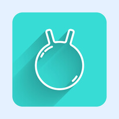 Obraz premium White line Kettlebell icon isolated with long shadow. Sport equipment. Green square button. Vector.