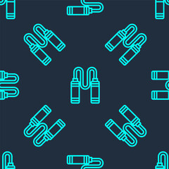 Green line Jump rope icon isolated seamless pattern on blue background. Skipping rope. Sport equipment. Vector.
