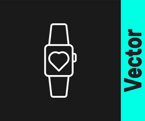 White line Smartwatch icon isolated on black background. Vector.