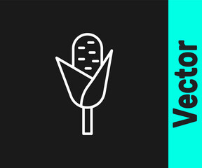 White line Corn icon isolated on black background. Vector.