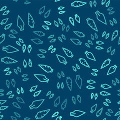 Green line Stone age arrow head icon isolated seamless pattern on blue background. Medieval weapon. Vector.