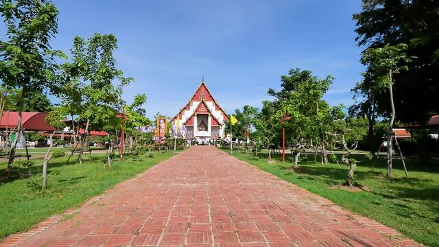 Beautiful temple in Ayutthaya Historical Park. Wihan Phra Mongkhon Bophit, Ayutthaya province, Thailand.
