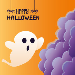 halloween celebration ghost with lettering and smoke