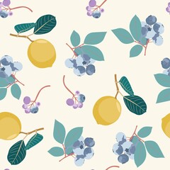 Seamless background with blueberries and lemons for a summer juicy design.