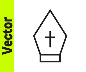 Fototapeta premium Black line Pope hat icon isolated on white background. Christian hat sign. Vector.